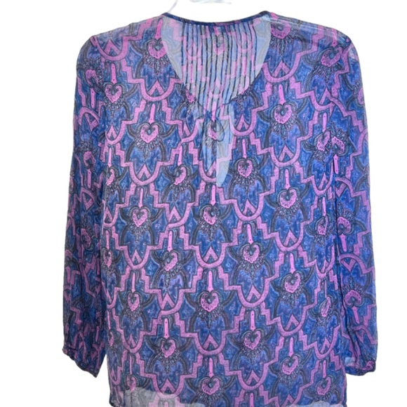 Joie Sheer 3/4 Sleeve Drawsstring Neck Boho Tunic Top - Picture 3 of 10
